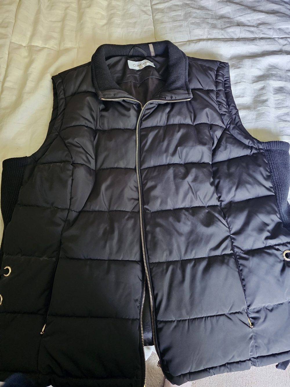 Calvin Klein Black Quilted Puffer Vest with Laced Side Panels